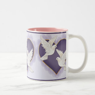 Caneca De Café Em Dois Tons Coração e pombos - Roxo