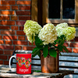 Caneca De Café Em Dois Tons Coração Elegante, vermelho, café de dois tons