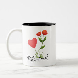 Caneca De Café Em Dois Tons Coração Motivacional E Flor, Mug De Dois Tons