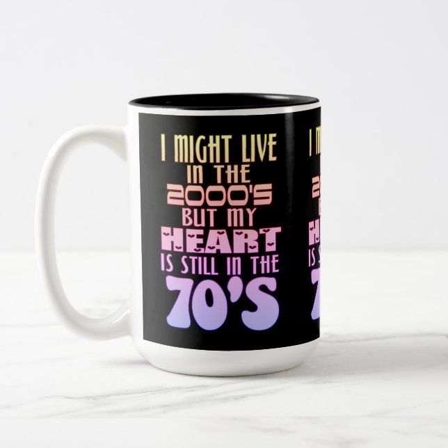 Caneca De Café Em Dois Tons Coração Nos Anos 70 (Esquerda)