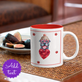 Caneca De Café Em Dois Tons Coração Patas Pitbull Cinza Presente Dia dos Namor