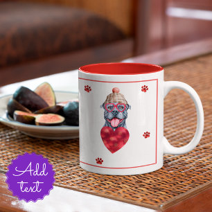 Caneca De Café Em Dois Tons Coração Patas Pitbull Cinza Presente Dia dos Namor