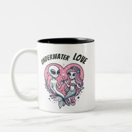 Caneca De Café Em Dois Tons Coração Rosa Amor Subaquático
