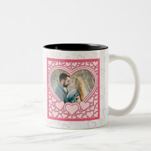 Caneca De Café Em Dois Tons Coração Rosa Elegante Feliz Dia dos Namorados Eleg