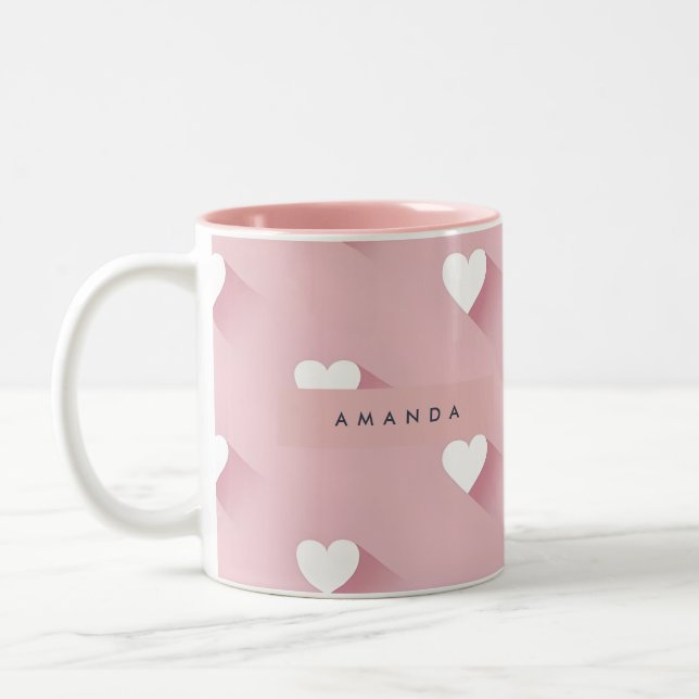 Caneca De Café Em Dois Tons Coração Rosa Macio Kawaii Personalizado (Esquerda)
