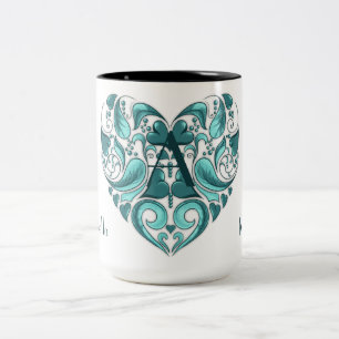 Caneca De Café Em Dois Tons Coração tartaruga elegante com seu texto