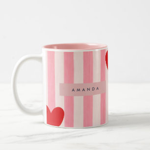 Caneca De Café Em Dois Tons Coração Vermelho Divertido Personalizado & Listra