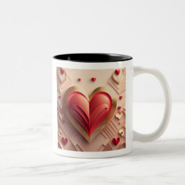 Caneca De Café Em Dois Tons Coração Vermelho em Camadas 3D Modernas com Duas C