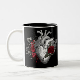 Caneca De Café Em Dois Tons Coração Vintage Personalizado com rosas vermelha