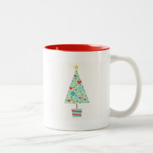 Caneca De Café Em Dois Tons Corações bonitos pastam árvore de Natal moderna