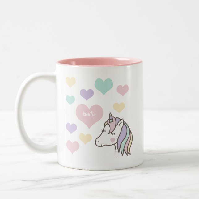 Caneca De Café Em Dois Tons Corações Cute Unicorn (Esquerda)