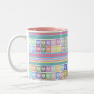 Caneca De Café Em Dois Tons Corações de amor cores pastel Dia de os namorados