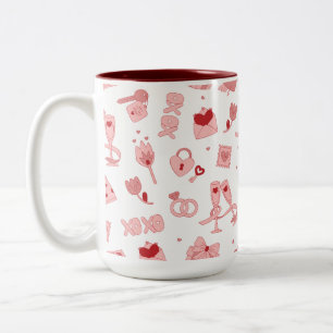 Caneca De Café Em Dois Tons Corações de Amor e Ilustração XOXO