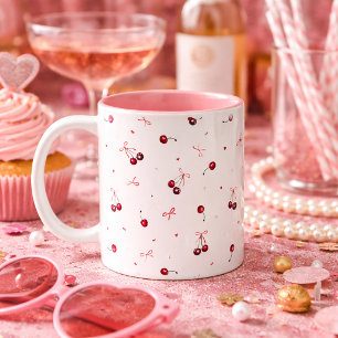 Caneca De Café Em Dois Tons Corações de Arcos Vermelhos Cor-de-Rosa