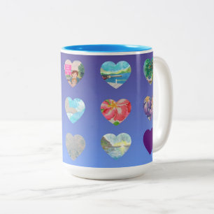 Caneca De Café Em Dois Tons Corações de Cor da Água Azul