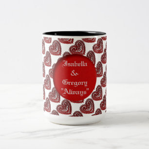 Caneca De Café Em Dois Tons Corações de Lace Vermelho Personalizado Mug de Pad