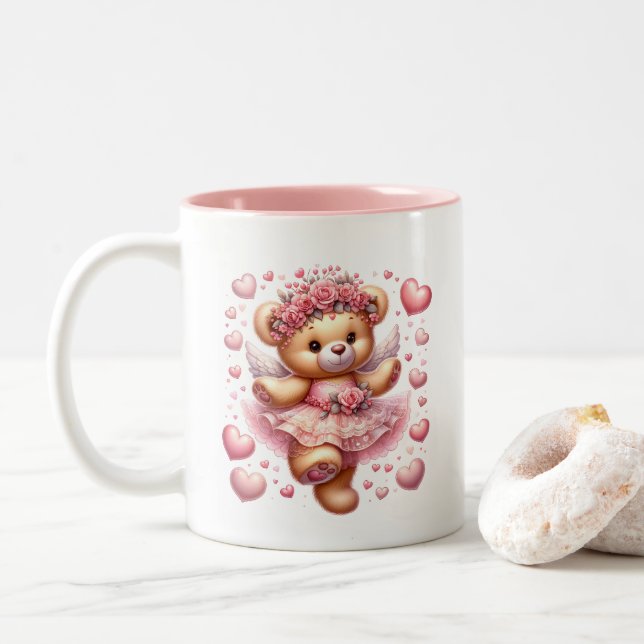 Caneca De Café Em Dois Tons Corações de Namorados  (Com Donut)
