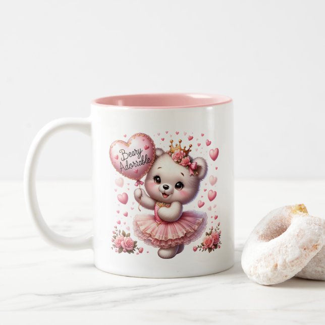 Caneca De Café Em Dois Tons Corações de São Valentim  (Com Donut)