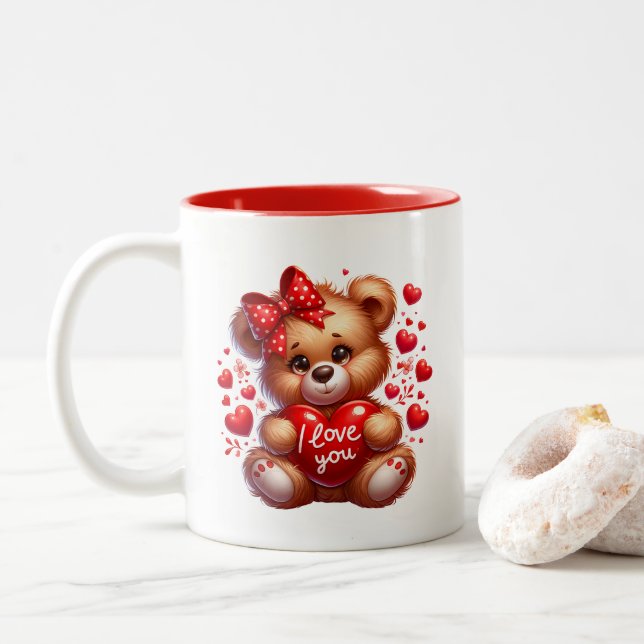Caneca De Café Em Dois Tons Corações de São Valentim  (Com Donut)