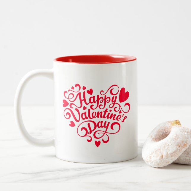 Caneca De Café Em Dois Tons Corações de São Valentim  (Com Donut)