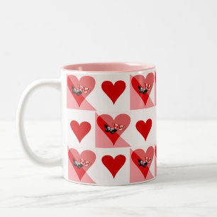 Caneca De Café Em Dois Tons Corações de São Valentim com Borboletas Vermelho B