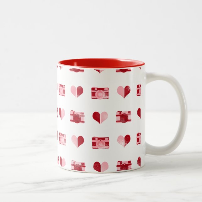 Caneca De Café Em Dois Tons "Corações e Câmeras" (Direita)