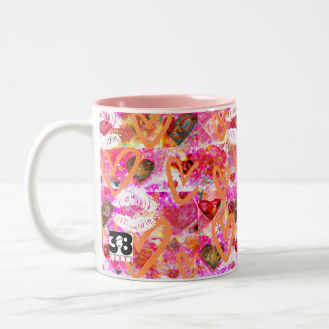 Caneca De Café Em Dois Tons Corações e Lábios (Esquerda)