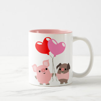 Caneca De Café Em Dois Tons Corações Enganados (Porcos de Cartoon)