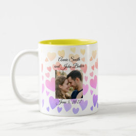 Caneca De Café Em Dois Tons Corações Flutuantes em Aquarela (Personalizável)