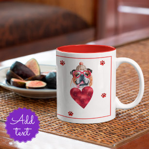 Caneca De Café Em Dois Tons Corações Patas Bulldog Inglês Presente Dia dos Nam