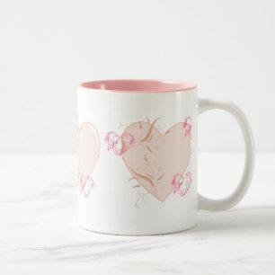 Caneca De Café Em Dois Tons Corações Pêssegos e Rosa