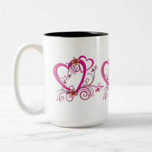 Caneca De Café Em Dois Tons Corações Rosa Vinculados