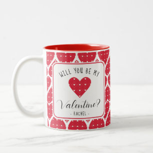 Caneca De Café Em Dois Tons Corações Vermelhos Modernos Bonitos Dias de Valent