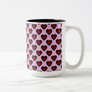Caneca De Café Em Dois Tons Corações Vermelhos Padrões Vermelho e Pink Café Mu