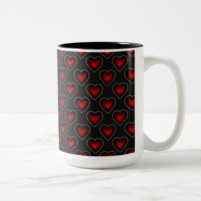 Caneca De Café Em Dois Tons Corações Vermelhos Padrões Vermelho e Preto Coffee (Direita)
