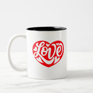 Caneca De Café Em Dois Tons Corações Vermelhos para o Amor