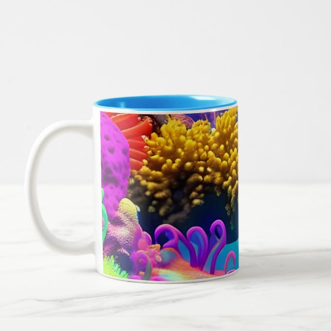 Caneca De Café Em Dois Tons Coral Fluorescente Submarino Desenho (Esquerda)