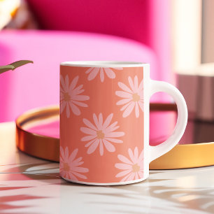 Caneca De Café Em Dois Tons Coral Peach BOHO Daisy Pattern Floral