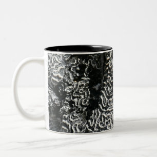 Caneca De Café Em Dois Tons Coral Preto e Branco I Foto Abstrata da Natureza