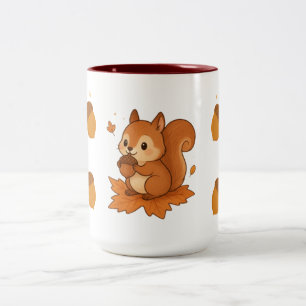Caneca De Café Em Dois Tons Corante de Esquilo Bonito Comendo Folhas de Outono