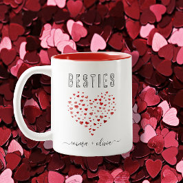 Caneca De Café Em Dois Tons Corante Vermelho Cinto Cobra Corações Nomes de Bes