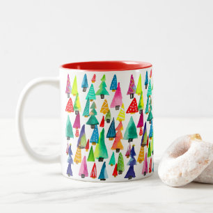 Caneca De Café Em Dois Tons Cores de água cegas Árvores de Natal