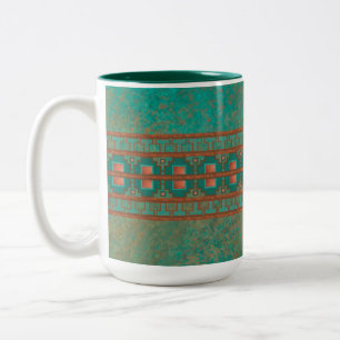 Caneca De Café Em Dois Tons Cores de cobre azul-esverdeado do sudoeste Padrão