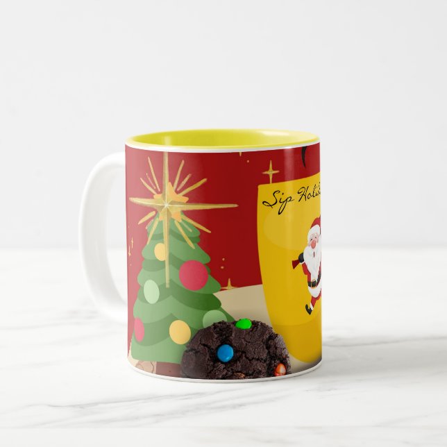 Caneca De Café Em Dois Tons Cores de Natal Brilhantes (Frente Esquerda)