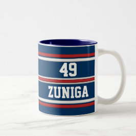 Caneca De Café Em Dois Tons Cores Espirituosas de Equipe com Nome e Número de
