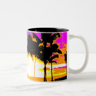 Caneca De Café Em Dois Tons COREY TIGER 1980s RETRO VINTAGE PALM TREES SUNSET