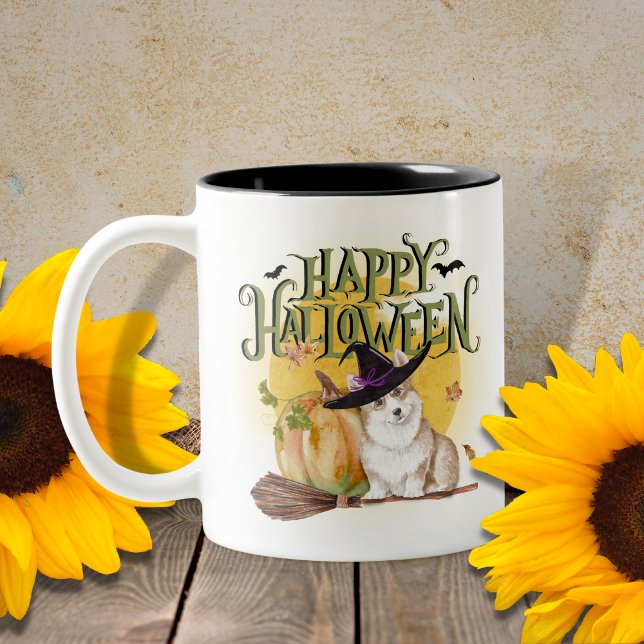 Caneca De Café Em Dois Tons Corgi Halloween Mug (Criador carregado)