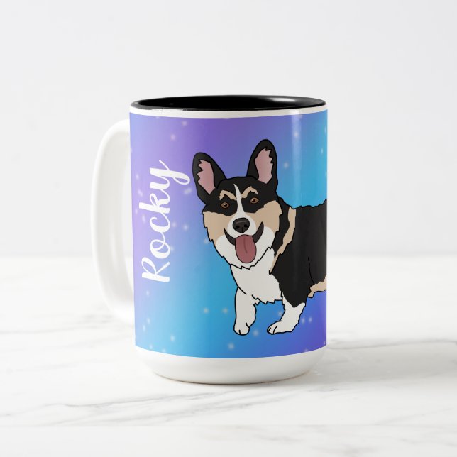 Caneca De Café Em Dois Tons Corgi Puppy Galaxy (Frente Esquerda)