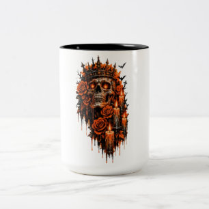 Caneca De Café Em Dois Tons Coroa de Caveira Gótica Halloween Rosas Sombrias A