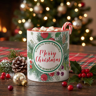 Caneca De Café Em Dois Tons Coroa de Natal Clássica de Pinheiro Família Férias